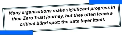 Many organizations make significant progress in their Zero Trust journey, but they often leave a critical blind spot: the data layer itself.