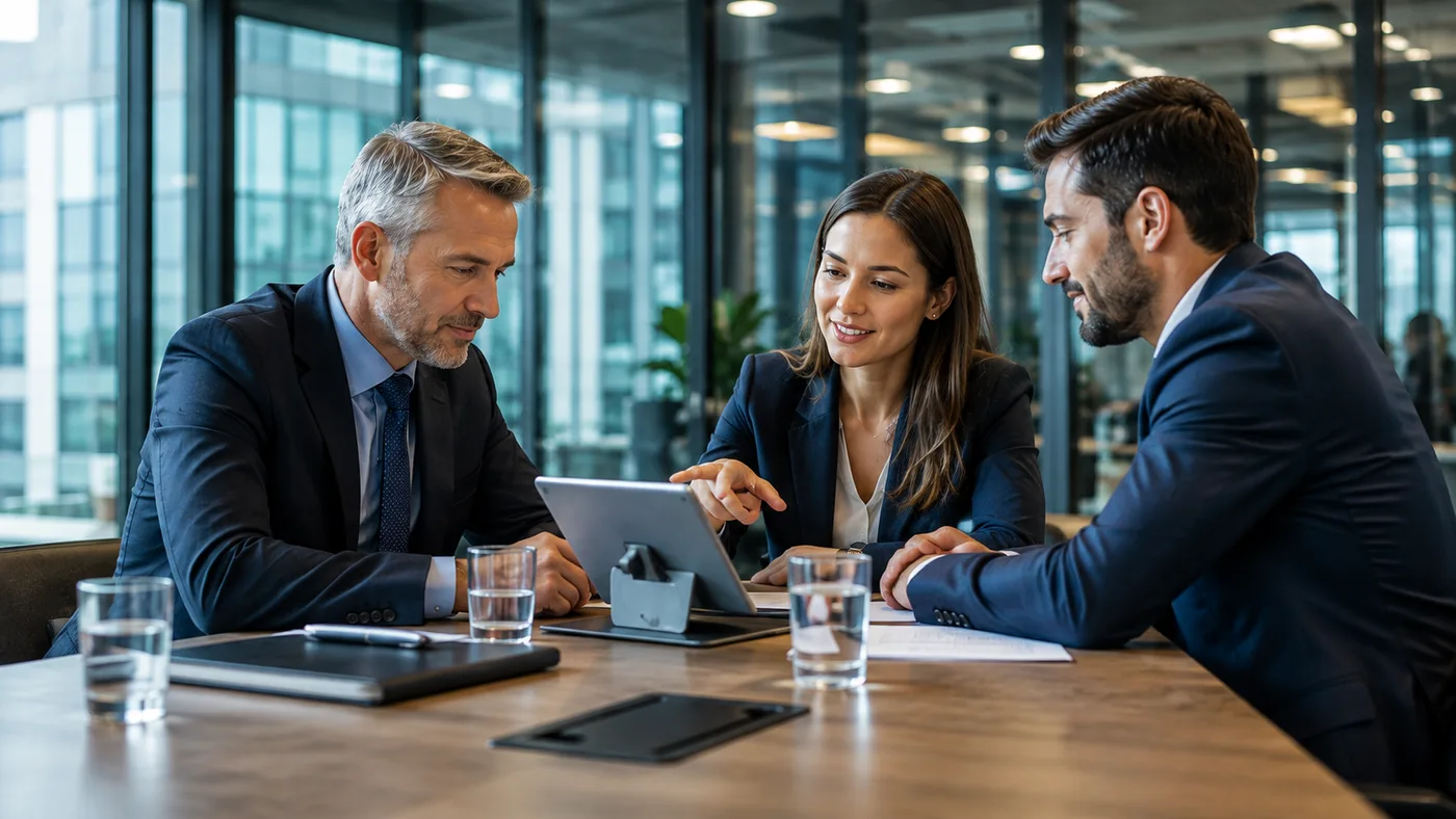 Financial professionals reviewing sensitive information together