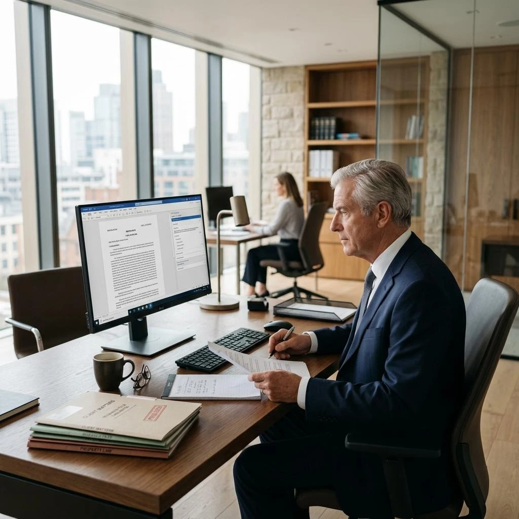 Legal professional working with confidential documents