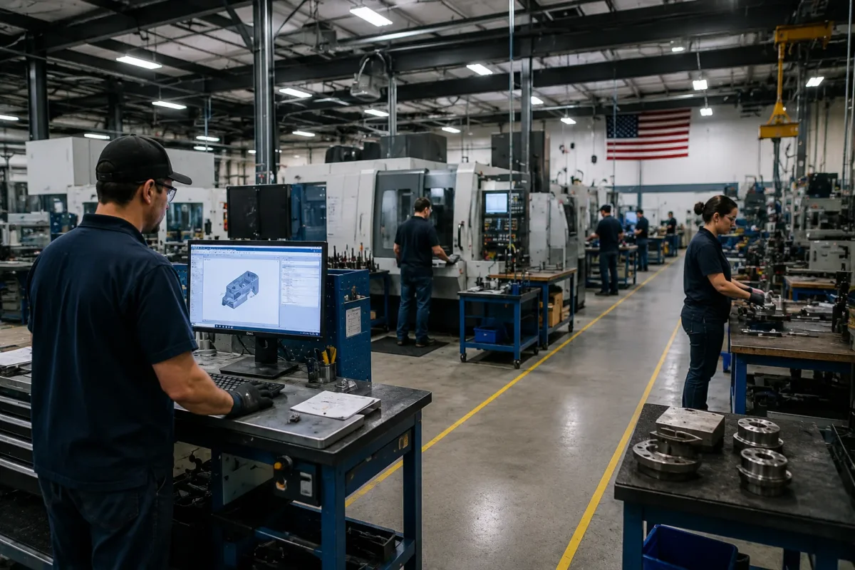 Manufacturing shop floor with production equipment — FileFlex governs access across existing manufacturing storage infrastructure